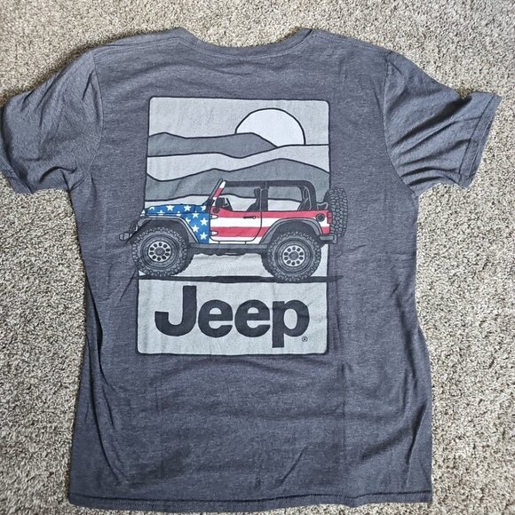 Jeep Wrangler Gray and American Flag Size Large Short Sleeve Offroading Shirt - Picture 1 of 6